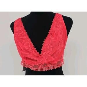 Soma Bralette Bra Extra Large Red Lace Plunge V-Neck‎ No Wire Convertible